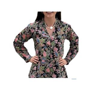 Liza Byrd Women Button Up Shirt Size Small The Embry Block Print Floral Midnight